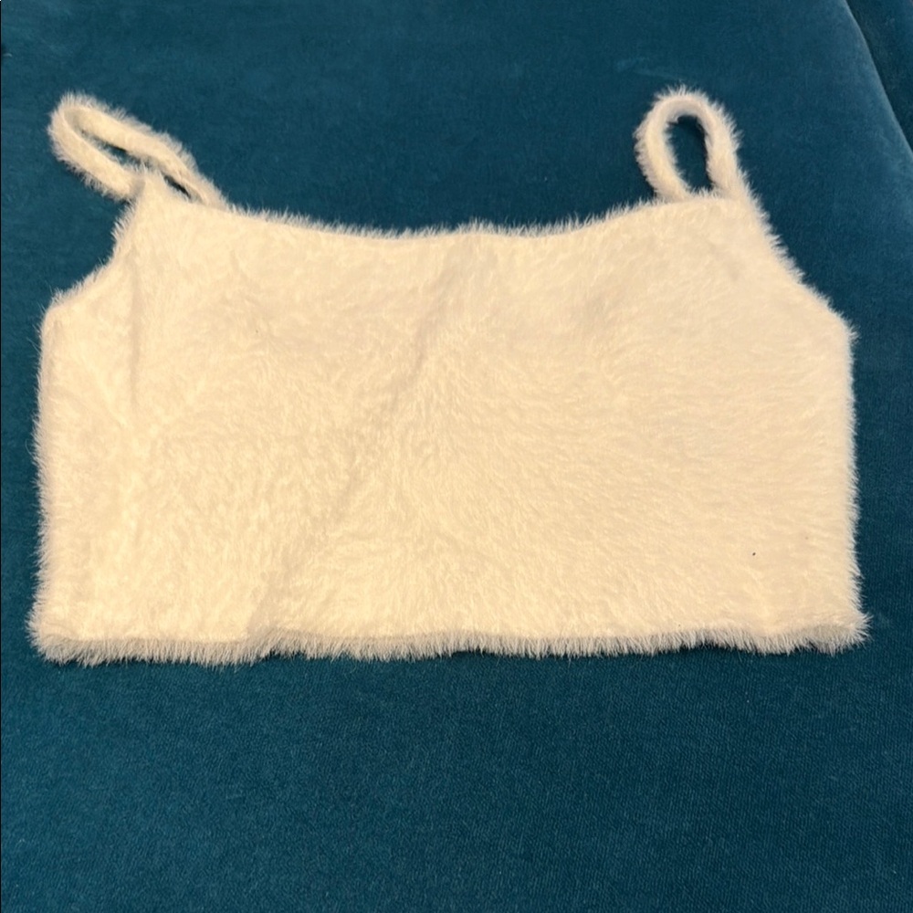 Fuzzy White Crop Top